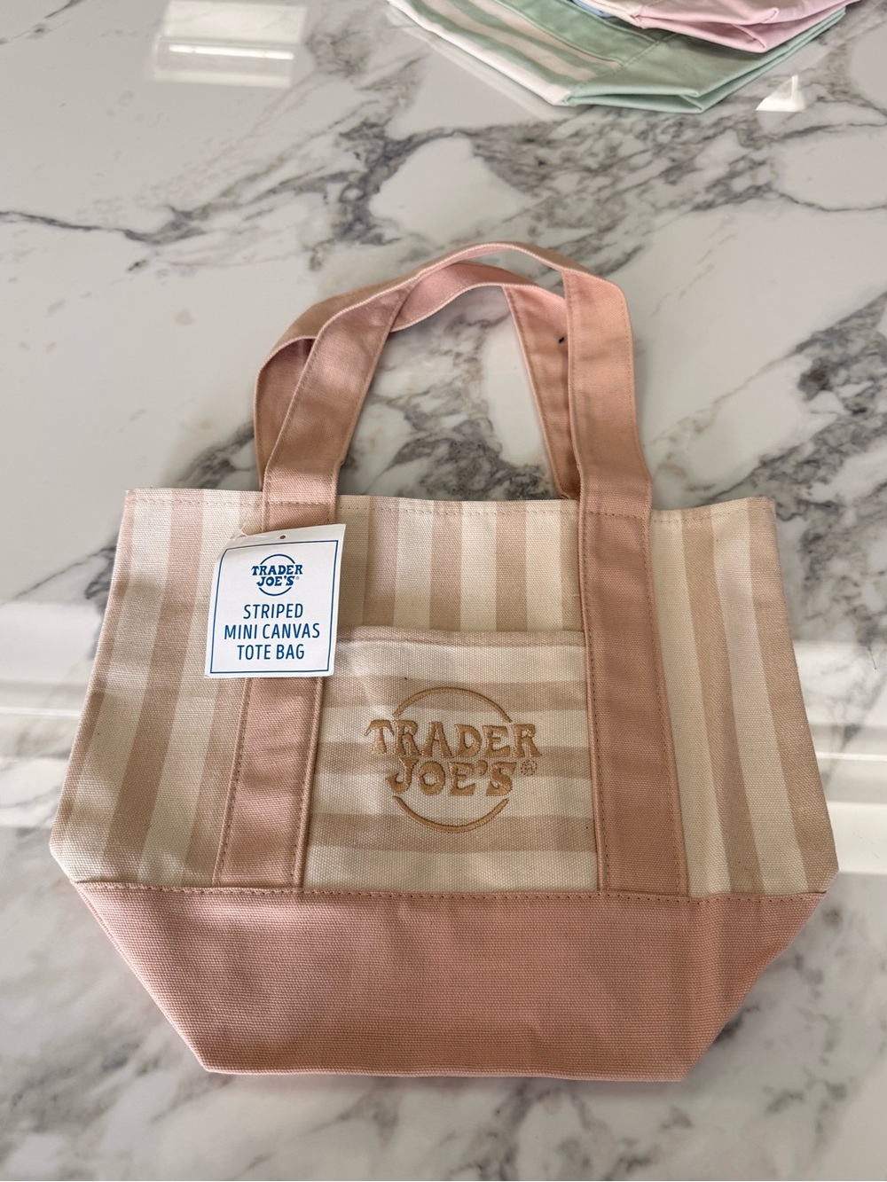 Trader Joe’s Striped Mini Canvas Tote Bags Set of 4 NWT Pastel Collection - Picture 6 of 6